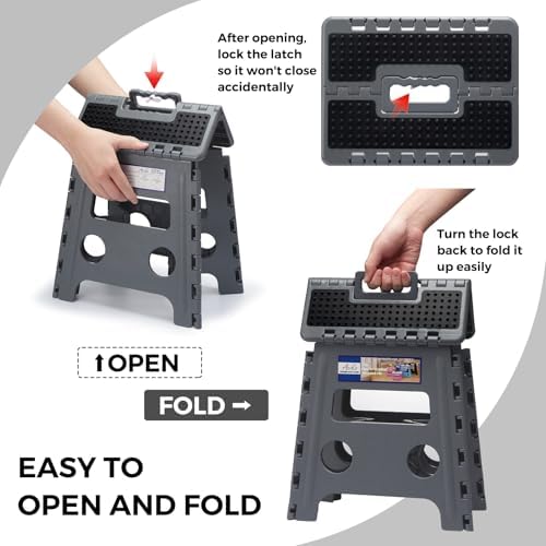 ACKO 13" Folding Step Stool, Non-Slip Surface for Adults & Kids, Dot Gray - Image 2