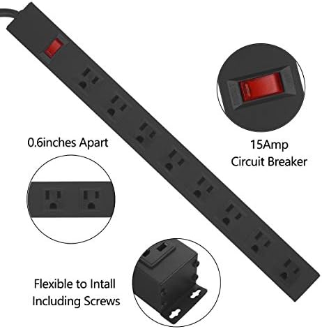 HHSOET Heavy Duty Long 8 Outlets, 14AWG Extension Cord, Black, 3FT, 3 - Image 3