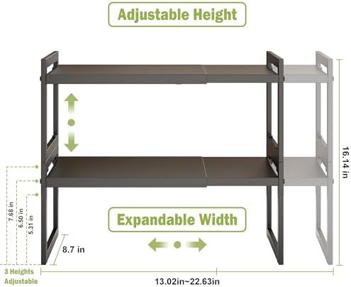 DOLALIKE Expandable Kitchen Countertop Organizer, Stackable Cabinet Shelf Organizers, Space Saving Spice Rack Pantry Storage for Bathroom Office Organization (Black, 2 Pack) - Image 3