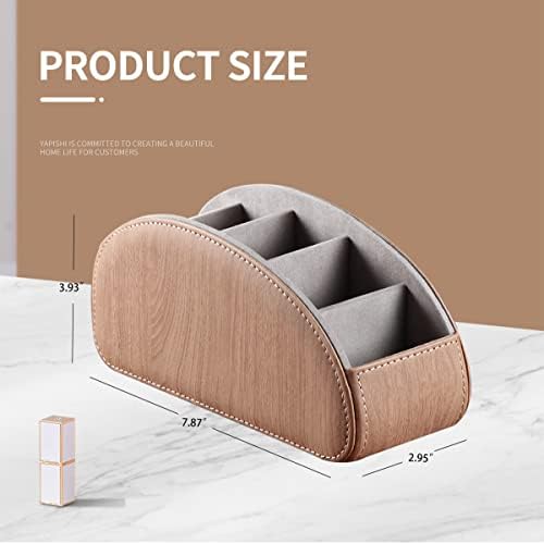YAPISHI All-in-One Leather TV Remote Control Holder With 5 Compartments Nightstand Desktop DVD Media Player Remote Caddy Storage Box Organizer Tray For Makeup Brush Pen Stationary Table Controllers - Image 4