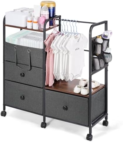 Orzbow Diaper Caddy Cart, 4 Tier Baby Rolling Storage Cart, Grey by Orzbow-MakeParentingEasier