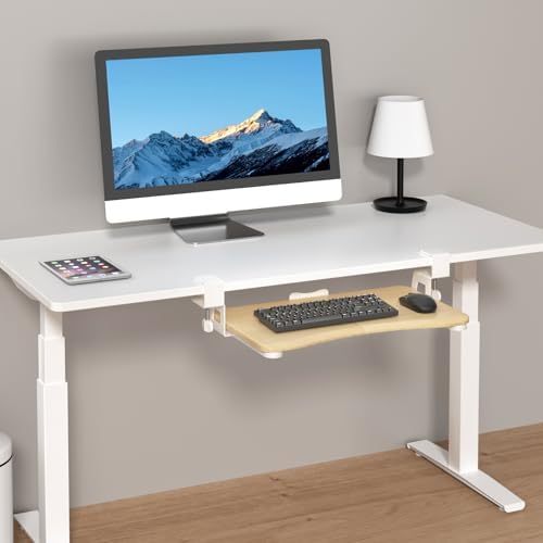 suptek Small Keyboard Tray Under Desk Pull Out with C Clamp Mount for Computer Keyboard, 20 (24.2 Including Clamps) x 11.8 inch Slide-Out Platform Computer Drawer for Typing, Light Wood, DSF1SQM - Image 4