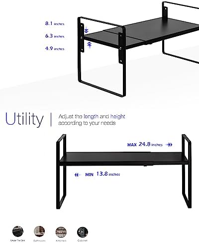 Nxconsu Cabinet Shelf Riser, Adjustable Cabinet Organizer, 8.6" Deep Black - Image 4