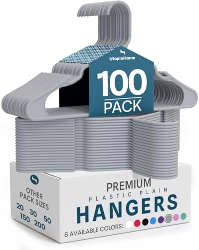 Utopia Home Plastic Hangers 100 Pack – Space Saving Clothes Hanger Grey by UTOPIAHOME