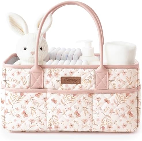 Konssy Baby Diaper Caddy Organizer, Floral Design with PU Leather Handles by Konssy