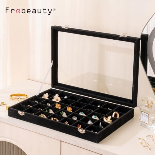 Frebeauty 35 Grid Earring Organizer,Velvet Jewelry Tray with Clear Lid - Image 2