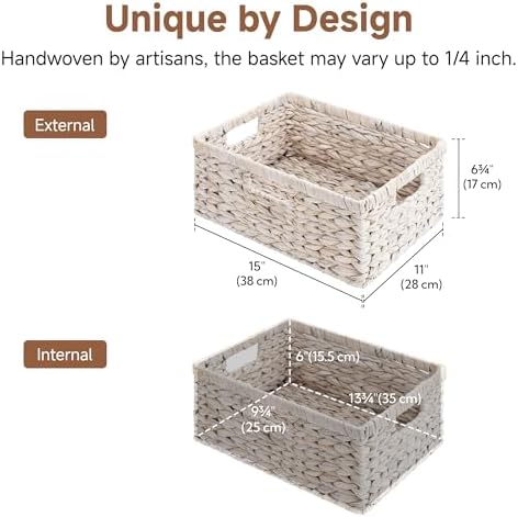 StorageWorks Pantry Baskets, Water Hyacinth White Wicker Baskets, 1-Pack - Image 2