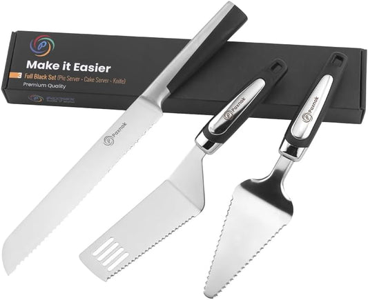 Cake Knife and Pie Server Set with Luxury Gift Box, Kitchen Essentials Cake Cutter Slicer - Serrated on Both Sides, For Right or Left Handed Use, Perfect Kitchen Set and Server for Cakes,Pie, Brownies