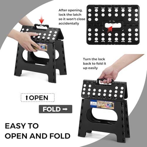 ACKO 11" Folding Step Stool for Kids, Non-Slip Foldable Step Stools, Black - Image 2