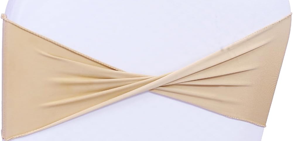 MDS Pack of 150 Spandex Chair Sashes Bows Elastic Stretch Dining Chair Bands Ties Without Slider Buckle Universal fits for Wedding Baby Shower Birthday Party Banquet Event Decoration - Champagne Gold