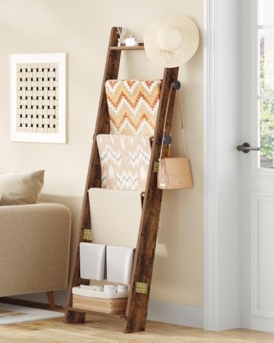 Hzuaneri Blanket Ladder, Decorative Quilt Rack with 4 Removable Hooks - Image 3