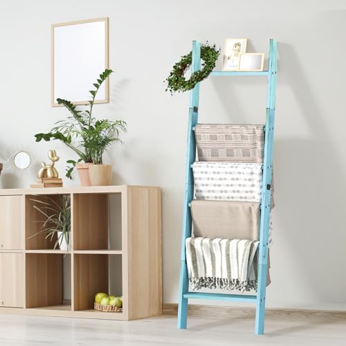Blanket Ladders for the Living Room, Blanket Holder 6-Tier Blue - Image 2