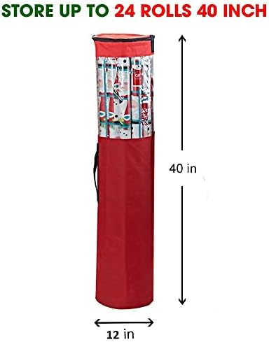 ProPik Wrapping Paper Storage Bag, Christmas Gift Wrap Organizer Stores Up to 24 Rolls 40 Inch, Heavy Duty Polyester plus PVC Clear Bag with Handles - Image 2