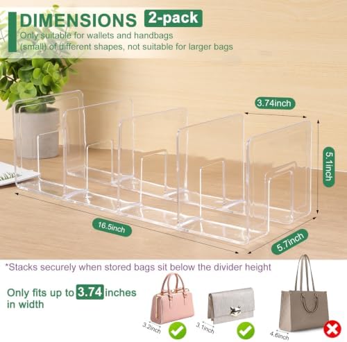 3 Pack Acrylic Purse Organizer for Closet, 12-Slot Bag & Purse Organizer, No Assembly, Clear Handbag Storage Shelf .for Shelf Divider Handbags, Clothes, Sweater - Image 2