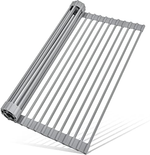 MERRYBOX Roll Up Dish Drying Rack, Over The Sink Dish Rack Foldable, Heat-Resistant, Anti-Slip Silicone Coated Steel Dish Drainer for Kitchen Sink, Multipurpose Roll Up Sink Drying Rack, 17.5" x 13" by MERRYBOX