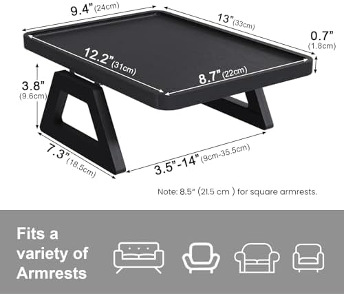 Couch Arm Tray,Bamboo Folding Sofa Tray,Sofa Armrest Trays Clip-On Couch Desk for Drinks,Snacks,Phone,Remote Control（Black） - Image 5