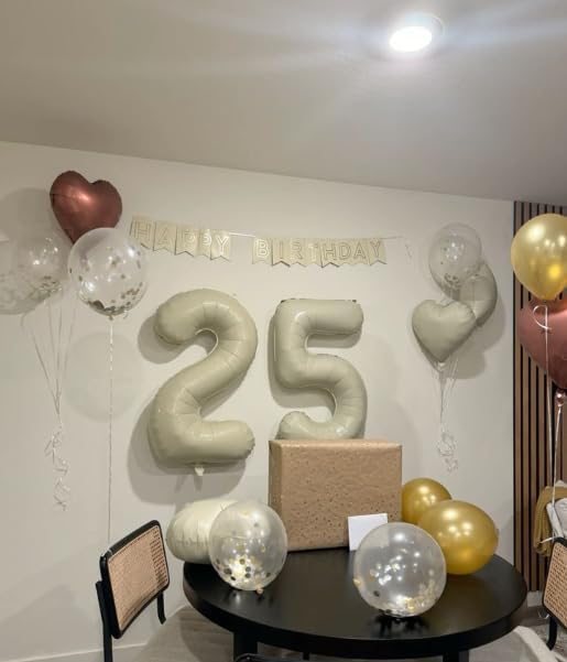 Cream White 40 Inch Large Number 25 52 Birthday Balloon, 25 52 Birthday Decorations, Foil 25 52 Mylar Helium Numbers Balloons Girl Boy Anniversary Party Supplies
