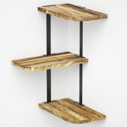 Love-KANKEI Large Corner Shelf 3Tier, Solid Wood, 17"Tall, Carbonized Black by Love-KANKEI