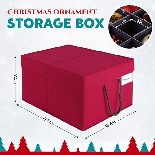 BlessedSeason Christmas Ornament Storage Box，Stackable 3 Drawer Organizers，Max 72 3" Christmas bauble, Adjustable Christmas Ball Storage Container Bins, Red - Image 2