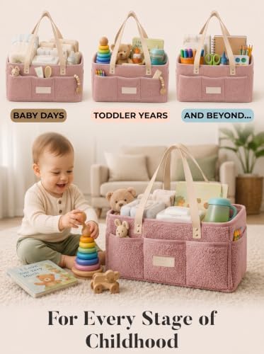 Baby Diaper Caddy Organizer with Waterproof Changing Pad, Pink - Image 6