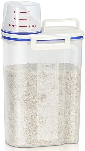 TBMax Rice Container 4 Lbs / 2 Kg Rice Dispenser with Measuring Cup, BPA-Free Plastic Kitchen Pantry Food Storage Holder for Oatmeal Flour Grain, Small Pet Cat Dog Food Container by TBMax