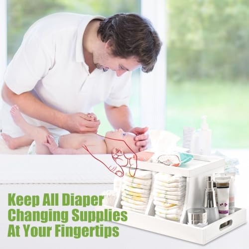 Diaper Caddy Organizer, Changing Table Organizer, Wooden Diaper Organizer for Nursery, Baby Diaper Storage Organizer with Removable Dividers (White, Rectangular Size) - Image 3
