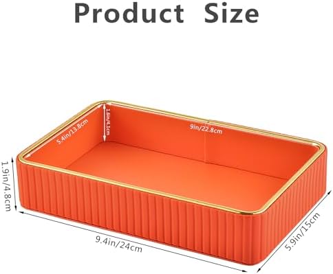 PU Leather Valet Tray,Desk Organizer Tray Nightstand Organizer Trinket Dish Storage Key Bowl Decorative Trays for Phone Wallet Jewelry Watch Bathroom Bedroom Perfume Vanity Trays,Orange - Image 4
