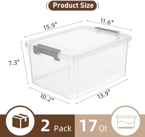 Citylife 2-Pack 17 QT Clear Plastic Storage Bins with Latching Lids - Image 2