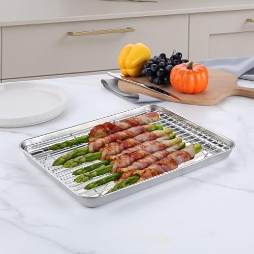 Homikit 10x12 Inch Stainless Steel Quarter Sheet Pan with Wire Cooling Rack - Image 3
