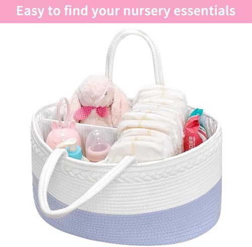 X-Large Baby Diaper Caddy Organizer, Cotton Rope Nursery Storage Basket - Image 5