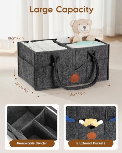 Maliton Felt Diaper Caddy Organizer for Changing Table - Large, Dark Grey - Image 3