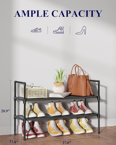 Kitsure Shoe Rack for Closet, Shoe Organizer, 27.6" Wide - 2 Tier, Black - Image 2