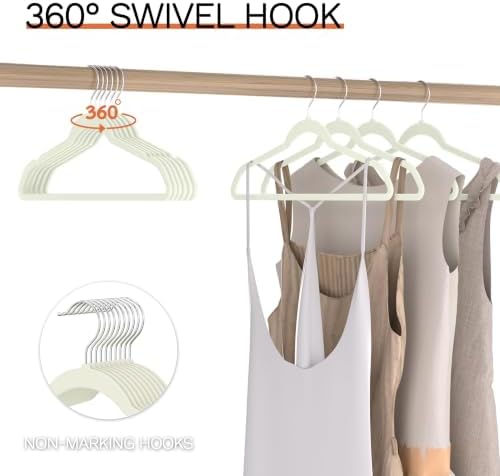 Ivory Velvet Hangers 60 Pack, Slim Space Saving Suit Hangers for Closet Organizer, Rotating Silver Hook, Non Slip Clothes Felt Hanger Heavy Duty for Coat,Shirt, Pants, Camisole, Dress - Image 4