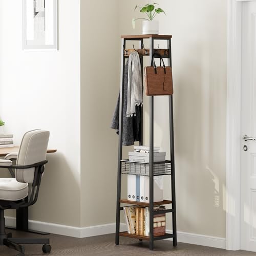 Coat Rack with Metal Basket and Storage Shelves - Image 7