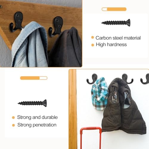 20 Pack Coat Hooks Wall Hooks for Hanging, Heavy Duty Double Prong Metal Hook Wall Mounted for Living Room, Bathroom, Kitchen, Bedroom for Coat, Bag, Scarf, Towel, Hat, Key, Cup (Black) - Image 5
