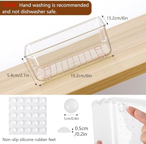 6 Pcs Large Clear Plastic Drawer Organizers Tray 6" x 6" Storage Bins with 25 Pcs Non-Slip Pads for Makeup, Jewelries, Kitchen Utensils, Bathroom and Office - Image 3