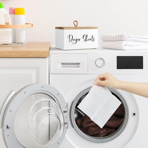 Bivvclaz Dryer Sheet Holder, Wooden Laundry Sheets Container, Laundry Room Organization and Storage for Farmhouse Laundry Room Decor and Accessories, Fabric Sheet Holder, White - Image 7
