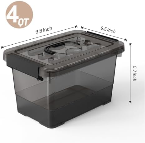 Plastic Storage Bins with Lids 5-Pack Storage Organizer, 4 Quart Stackable Storage Bins with Buckle Lids and Handle easy for Home Office Pantry Organization, Clear Black - Image 2
