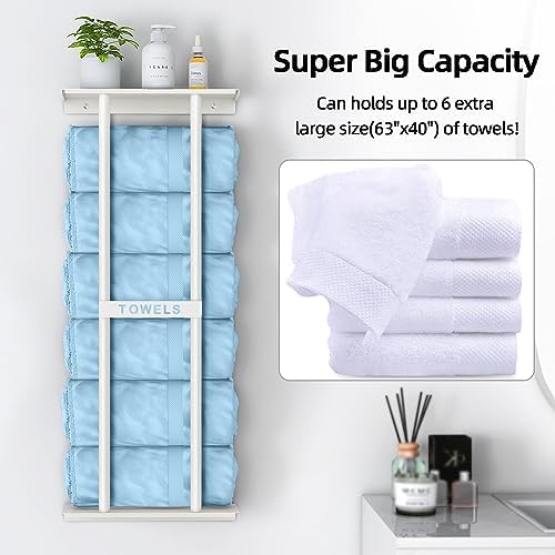 STWWO Wall Towel Rack for Rolled Towels, Towel Storage for Small Bathroom Can Holds 6 Large Towels, 30 inch Towel Racks with Shelf, White - Image 5