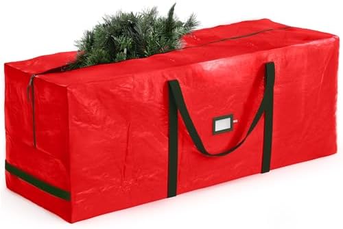 ZOBER 9 Ft Large Christmas Tree Storage Bag - Fits 9 Ft Artificial Trees - Plastic, Waterproof Christmas Tree Bag For Storage Box For Xmas - Strong, Durable Handles - Label Card Slot - Red by ZOBER