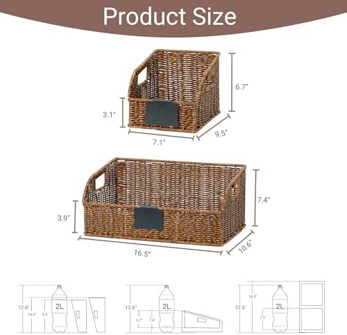 Pantry Baskets for Organizing,Wicker Storage Bins, 3Pack, Brown - Image 3