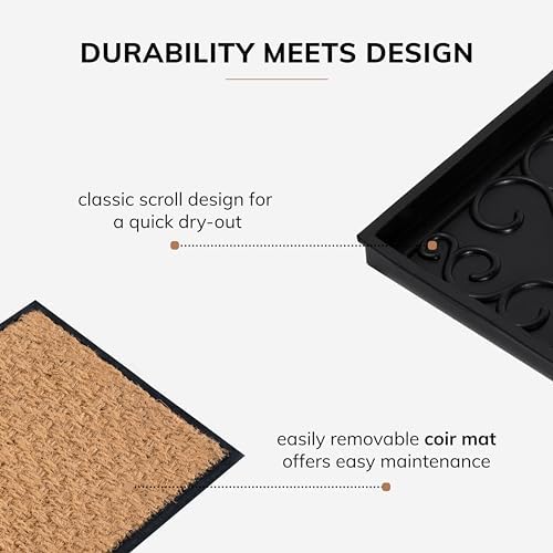 Anji Mountain Heavy Duty Waterproof Rubber Shoe Storage Mat Organizer/Boot Storage Multi Use for Entryway with Coir, Tan Insert, Fits 4 Pair (46.5" Wide) - Image 4
