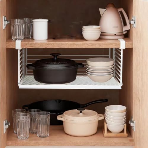 Under Cabinet Organizer, 12.2 Inch Slide Out Storage Basket, Metal Wire Hanging Rack for Kitchen Pantry, Closet, Office, Bathroom, Space Saving White Metal Shelf, White - Image 4