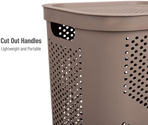 Mind Reader 60L Slim Laundry Hamper, Clothes Basket, Lid, Ventilated, Plastic, Set of 2, Tan - Image 4