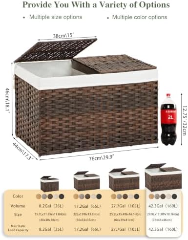 SETVSON Storage Basket with Lid Wicker Baskets for Storage, 160L Brown - Image 2