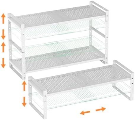 Multi-Functional Metal Shoe Rack,Expandable Adjustable Stackable Kitchen Organizer,Metal Shelf risers for cabinets, Kitchens and Closet, Bathroom(3Packs/White/Large) by Ipotivespaceorganization