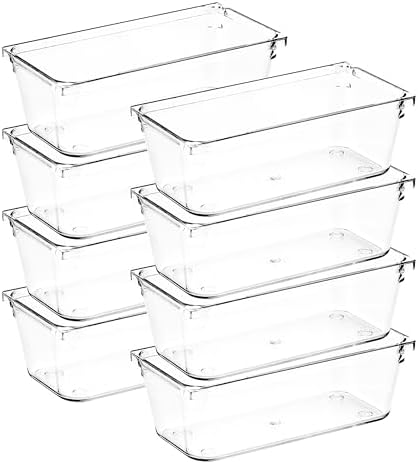 8 Pack Drawer Organizers, 3"X 6" Clear Acrylic Storage Bins by Ravinte+Decor