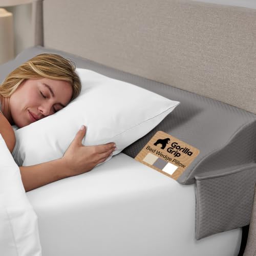 GORILLA GRIP Patented Bed Wedge Pillow for Headboard Gap, Queen, Soft Gray by GorillaGrip