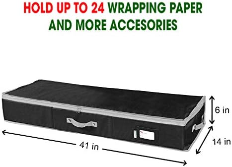 Wrapping Paper Storage Container | Gift Wrap Organizer Under Bed | 41”x14”x6” | Box Holder for 18-24 Rolls Up to 40” | 600D Oxford Material | Pockets for Ribbon, Bows, and Accessories (Black) - Image 2