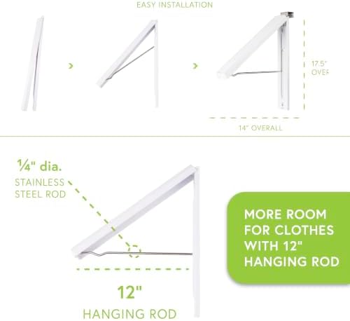 InstaHanger ABS Wall Mounted Clothes Drying Rack, 60 lb Capacity, 2 Pack - Image 2
